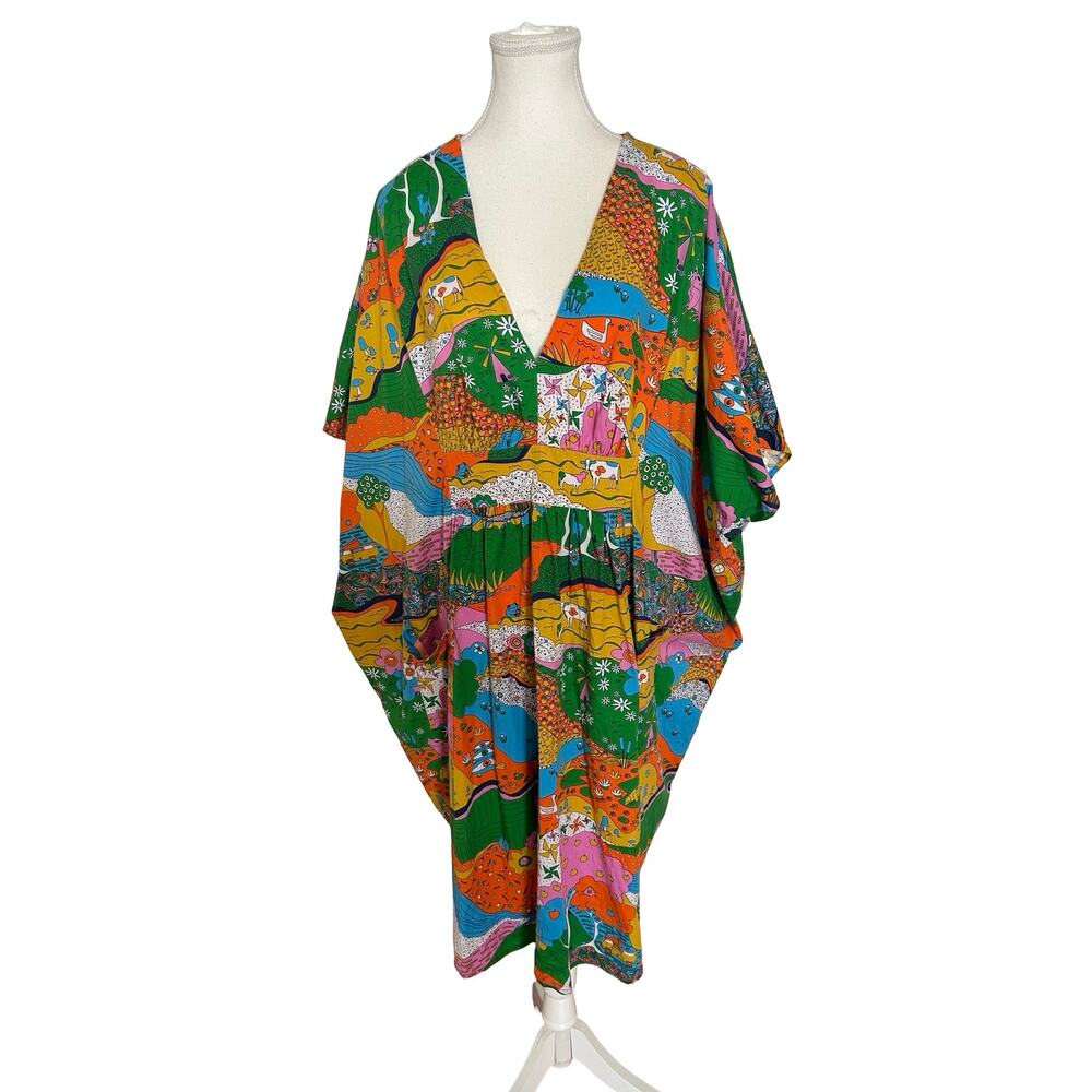 Blue Platypus Psychedelic Novelty Print Kaftan Dress Size Large